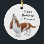 Howling Basset Hound Holiday Ornament<br><div class="desc">Original fine art design of a howling Basset hound on this cute Christmas or other holiday ornament for dog lovers by designer Carolyn McFann of Ornamentation and Two Purring Cats Studio.</div>