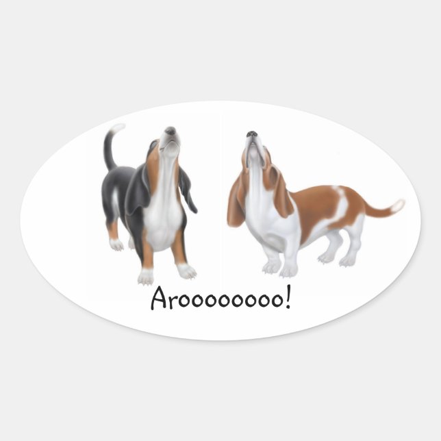 Howling Basset Hounds Customizable Oval Sticker (Front)