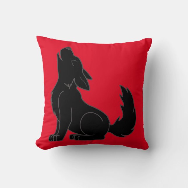 Howling Black Wolf Throw Pillow (Front)