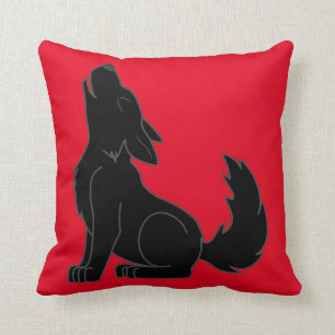 Howling Black Wolf Throw Pillow