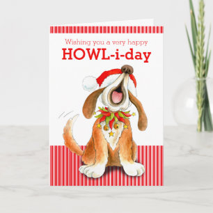Howling carol singing dog art Christmas card
