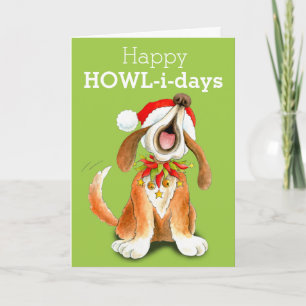 Howling carol singing dog art Christmas card