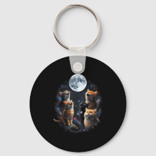 Howling Cats Full Moon Starry Sky Galaxy Cosmic An Keychain