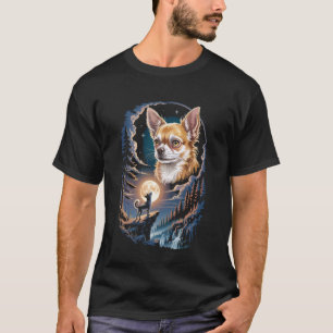 Howling Chihuahua Under Full Moon Forest Night T-Shirt