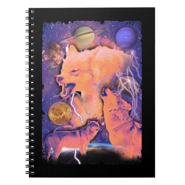 Howling Cosmic Wolves Moon Space Wolf Notebook (Front)