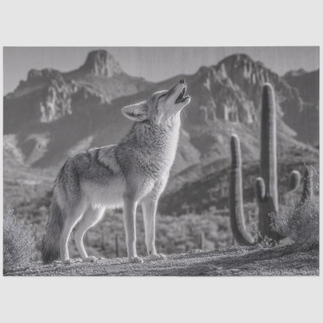 Howling Coyote in Desert Landscape Tissue Paper (Front)