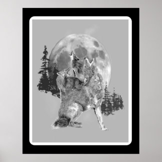 Howling Coyotes Animal Watercolor Wildlife Art Poster