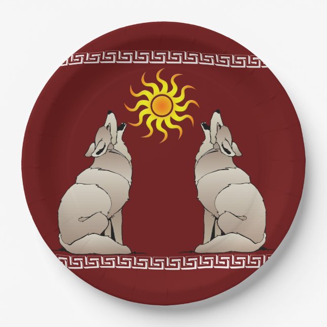 HOWLING COYOTES BENEATH A SOUTHWESTERN SUN PAPER PLATE (Front)