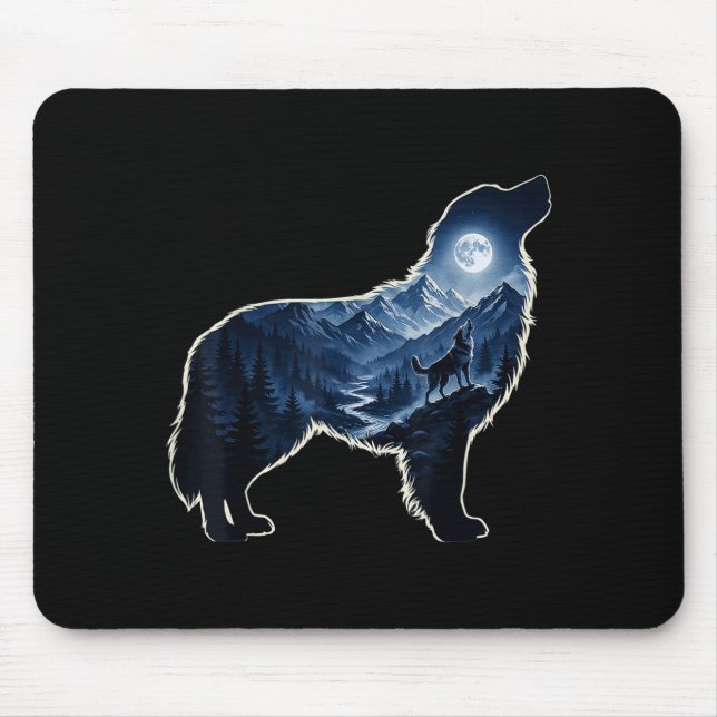 Howling dog moonlit mountain forest silhouette art mouse pad (Front)