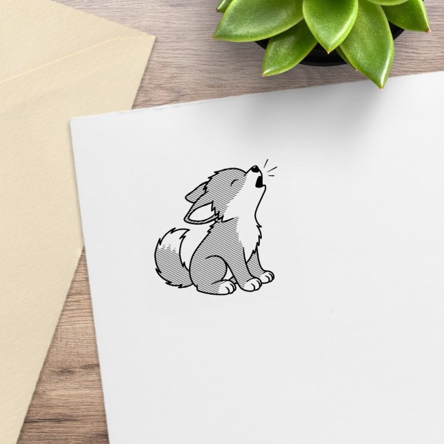 Howling Gray Wolf Pup 1x1 Rubber Stamp (Creator Uploaded)