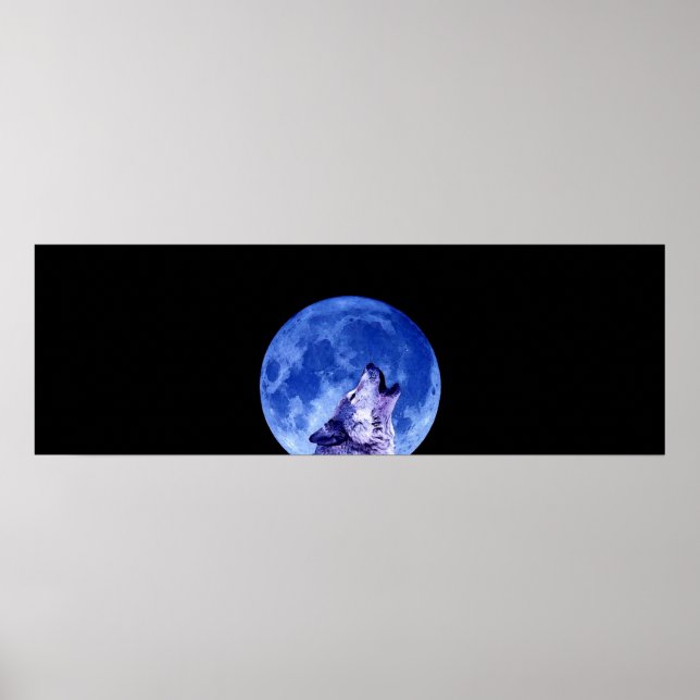 Howling Grey Wolf at Night Door Poster Print (Front)