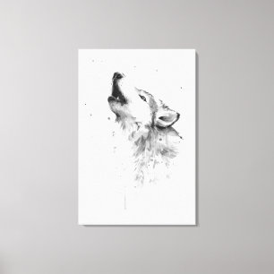 Howling Grey Wolf in Watercolor Painting Style  Canvas Print