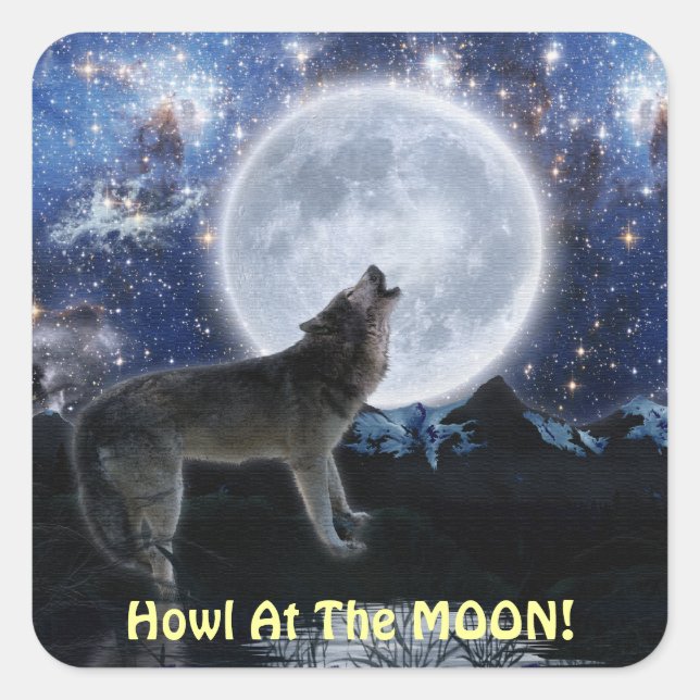 Howling GREY WOLF & MOON Stickers (Front)