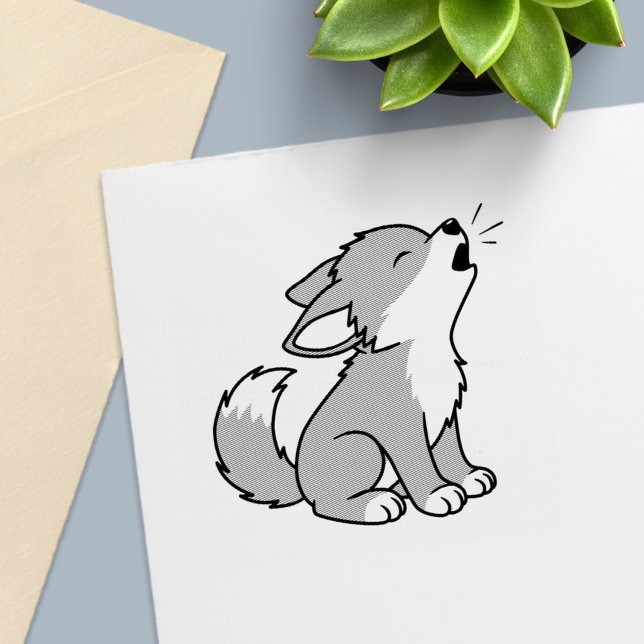 Howling Grey Wolf Pup Self-inking Stamp (Creator Uploaded)