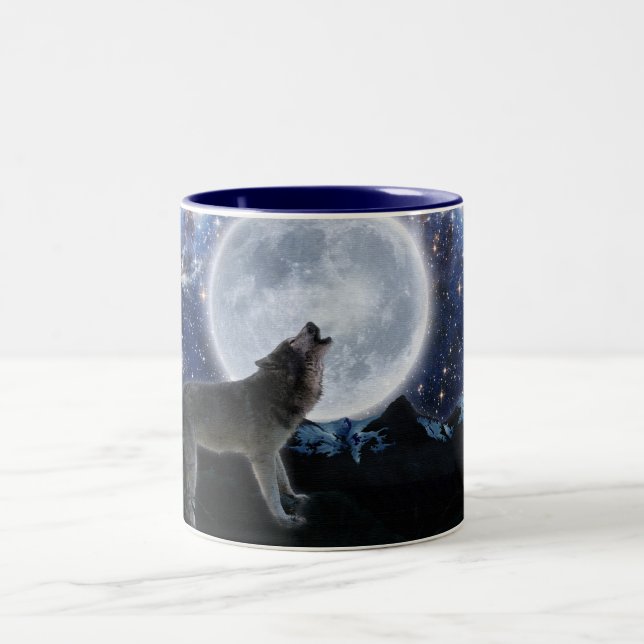 Howling Grey Wolf & Stars Faune Boire Mug (Centre)
