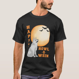 Howling Husky at Moon Happy Howl O Leen Halloween T-Shirt