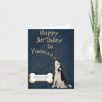 Howling Husky Puppy Birthday Card Editable