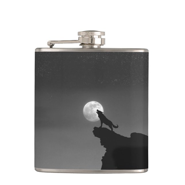 howling lone wolf hip flask (Front)