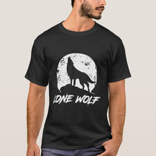 Howling Lone Wolf on Moon T-Shirt for Men and Wome (Front)