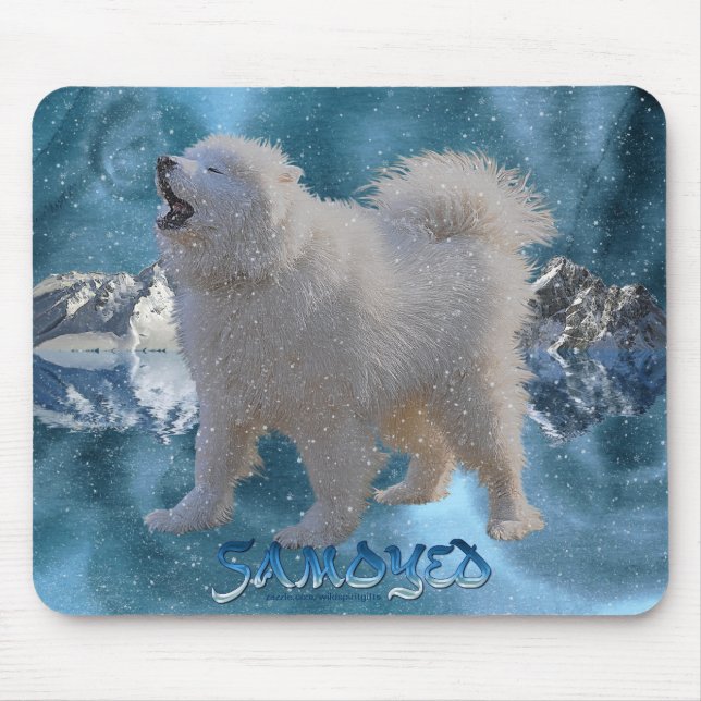 Howling Samoyed Dog in Falling Snow Pet Mousemat Mouse Pad (Front)