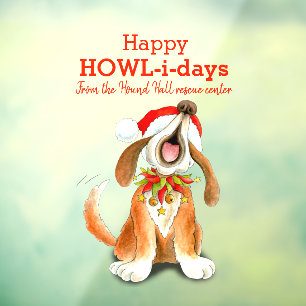 Howling singing dog art business Christmas Window Cling