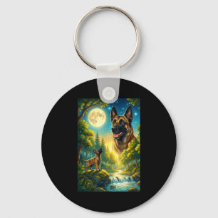 Howling to the moon meme animal dog belgian keychain