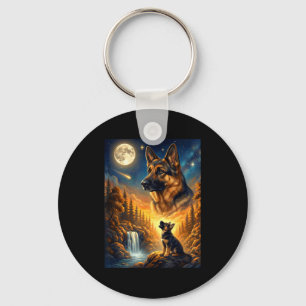 Howling to the moon meme animal dog german shepher keychain