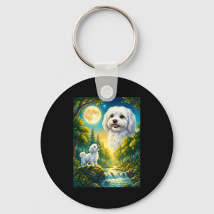 Howling to the moon meme animal dog maltese  keychain