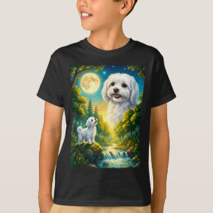 Howling to the moon meme animal dog maltese  T-Shirt