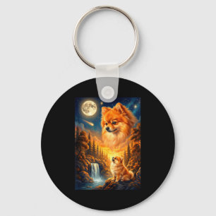 Howling to the moon meme animal dog pomeranian  keychain
