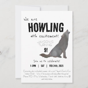 Howling watercolor loup invitation d'anniversaire 