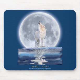 Howling White Wolf & Moon Wildlife Mouse Pad