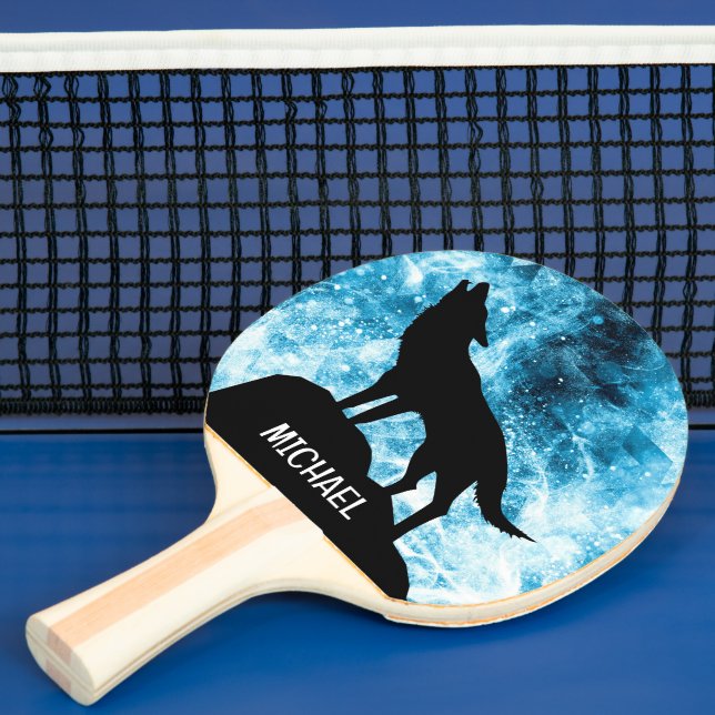 Howling Winter Wolf snowy blue Custom name  Ping Pong Paddle (Insitu)