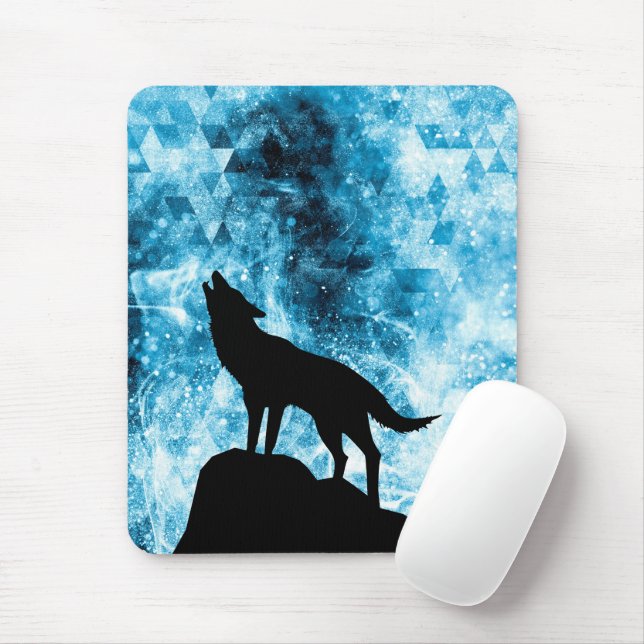 Howling Winter Wolf snowy blue smoke Abstract Mouse Pad (With Mouse)