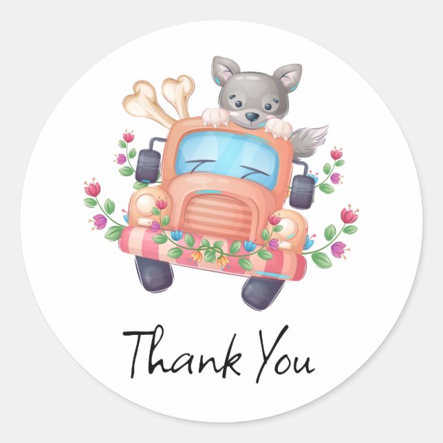 Howling with Joy Cute Grey Wolf  Classic Round Sticker (Front)