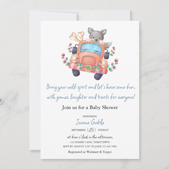 Howling with Joy Cute Wolf Boy Baby Shower  Invitation (Front)