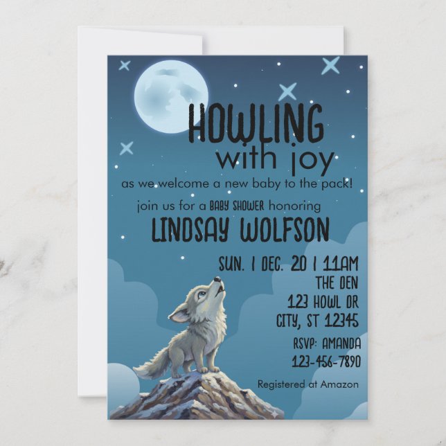 Howling with Joy, Wolf Baby Shower Invitation (Front)