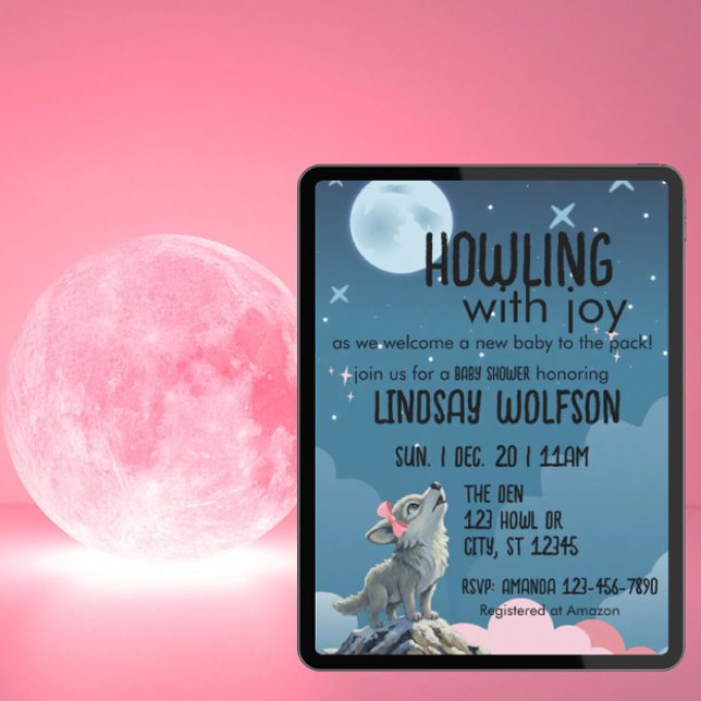 Howling with Joy, Wolf Pink Baby Shower Invitation (Creator Uploaded)