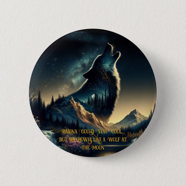 Howling Wolf 2 Inch Round Button (Front)