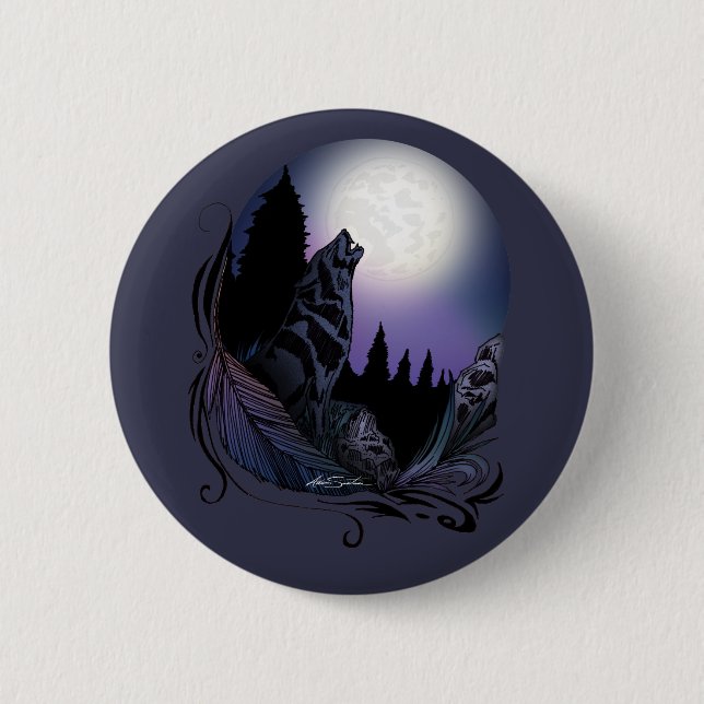 Howling Wolf 2 Inch Round Button (Front)
