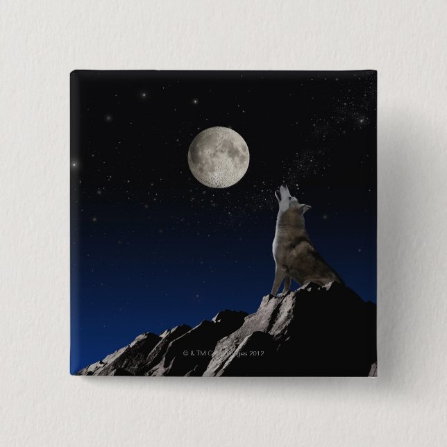 Howling Wolf 2 Inch Square Button (Front)