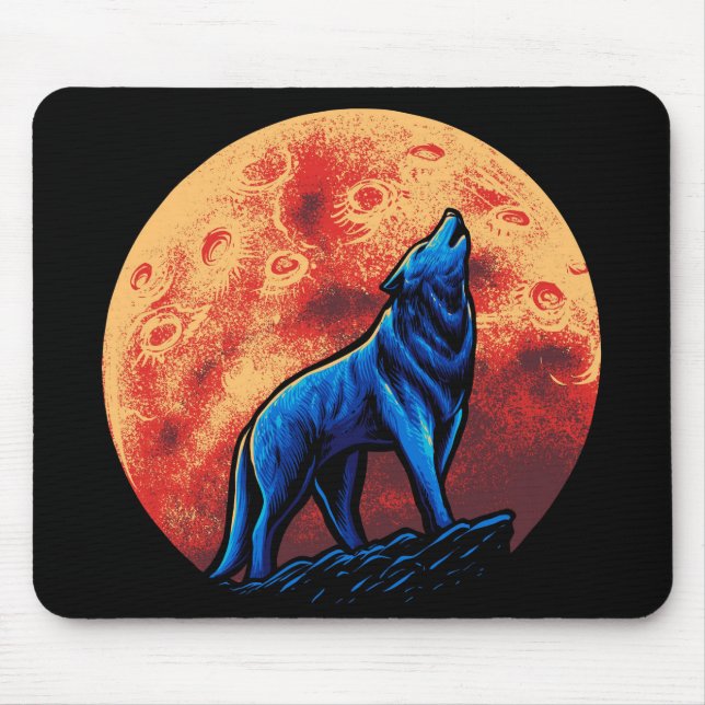 Howling Wolf and Blood Moon Mouse Pad (Front)