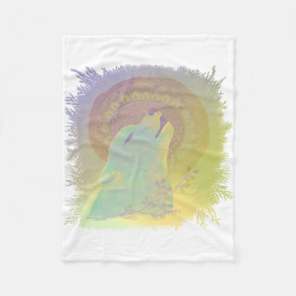 Howling Wolf and Mandala Plants Branches Frame Fleece Blanket