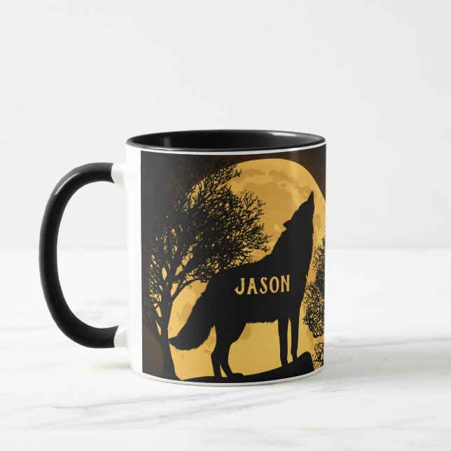 Howling Wolf and Moon Personalized Coffee Mug (Left)