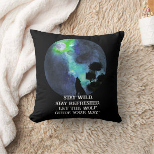 Howling Wolf and Moon Pillow   Mystical Forest Nig