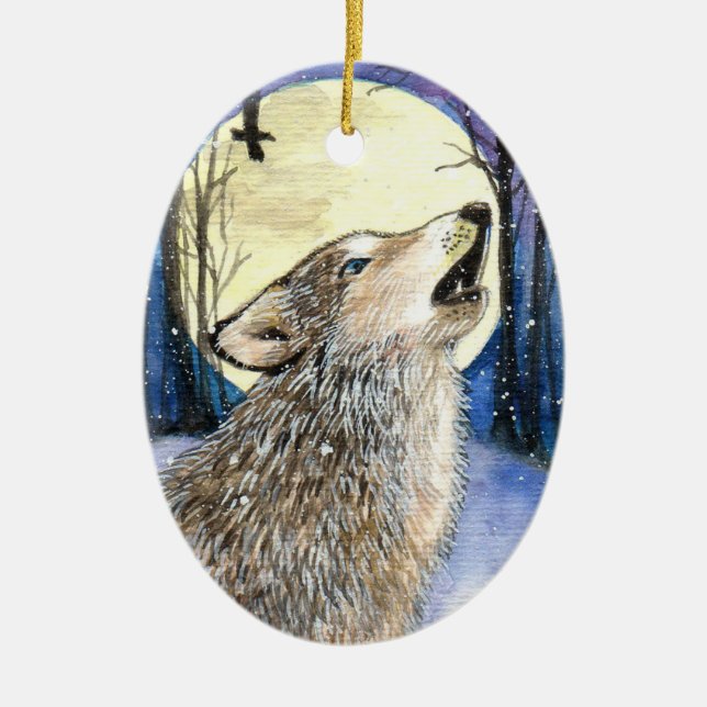 Howling - Wolf Art Ceramic Ornament (Front)
