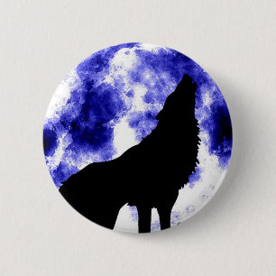 Howling Wolf at Moon 2 Inch Round Button
