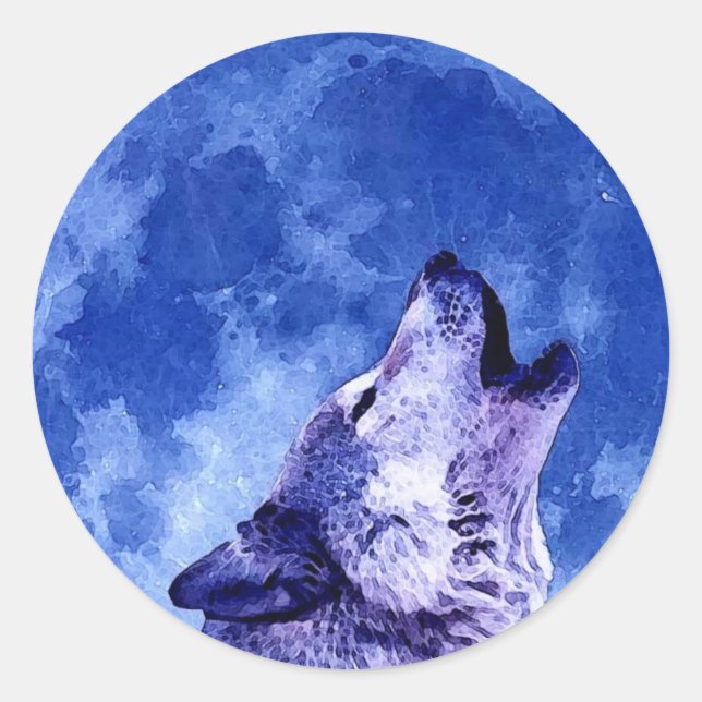 Howling Wolf at Moon Classic Round Sticker (Front)