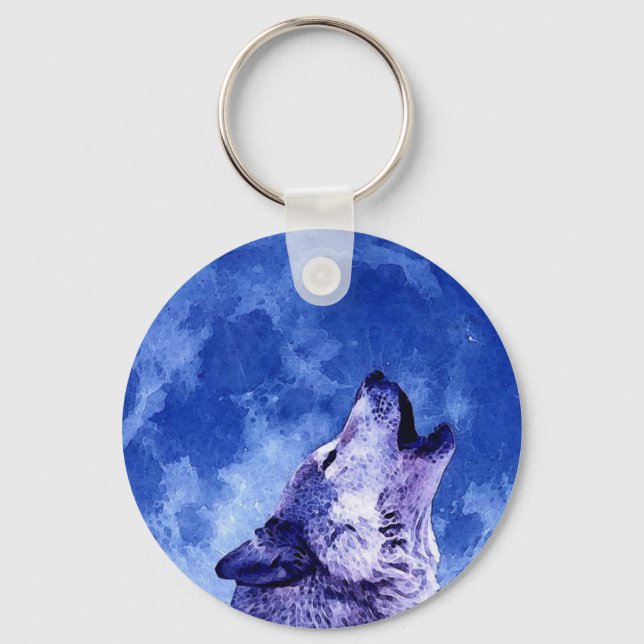 Howling Wolf at Moon Keychain (Front)