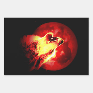 Howling Wolf at Red Night Matte Wrapping Paper Sheet